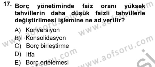 Devlet Borçları Dersi Ara Sınavı Deneme Sınav Soruları 17. Soru