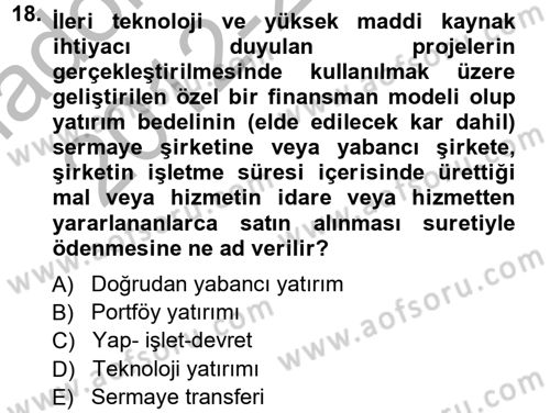 Devlet Borçları Dersi 2012 - 2013 Yılı (Vize) Ara Sınav Soruları 18. Soru