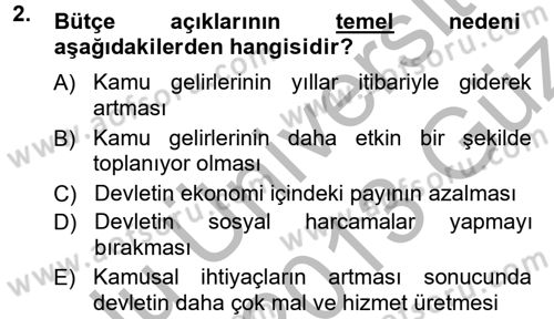 Devlet Borçları Dersi Ara Sınavı Deneme Sınav Soruları 2. Soru