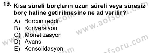 Devlet Borçları Dersi 2012 - 2013 Yılı (Final) Dönem Sonu Sınav Soruları 19. Soru