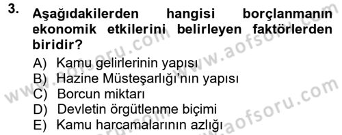Devlet Borçları Dersi 2012 - 2013 Yılı (Final) Dönem Sonu Sınav Soruları 3. Soru