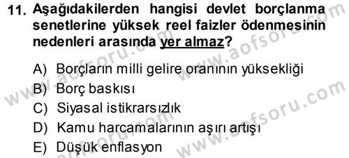 Devlet Borçları Dersi Ara Sınavı Deneme Sınav Soruları 11. Soru