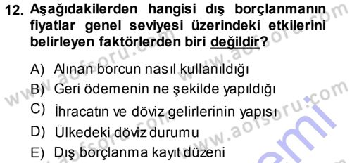 Devlet Borçları Dersi Ara Sınavı Deneme Sınav Soruları 12. Soru