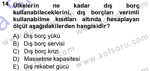 Devlet Borçları Dersi Ara Sınavı Deneme Sınav Soruları 14. Soru