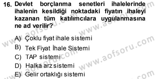 Devlet Borçları Dersi Ara Sınavı Deneme Sınav Soruları 16. Soru