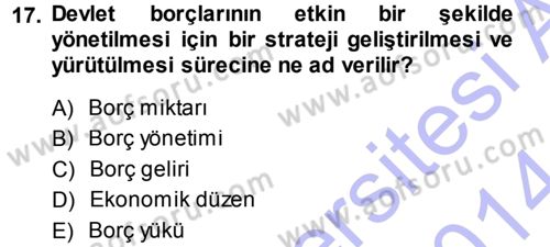 Devlet Borçları Dersi Ara Sınavı Deneme Sınav Soruları 17. Soru