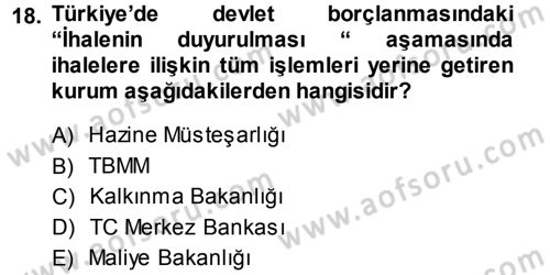 Devlet Borçları Dersi Ara Sınavı Deneme Sınav Soruları 18. Soru