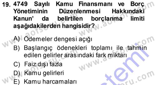 Devlet Borçları Dersi Ara Sınavı Deneme Sınav Soruları 19. Soru