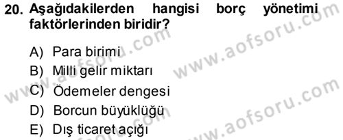 Devlet Borçları Dersi Ara Sınavı Deneme Sınav Soruları 20. Soru