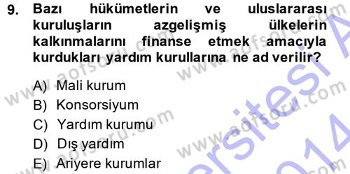 Devlet Borçları Dersi 2013 - 2014 Yılı (Final) Dönem Sonu Sınav Soruları 9. Soru
