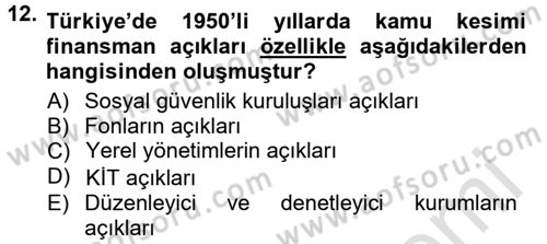 Devlet Borçları Dersi 2013 - 2014 Yılı Tek Ders Sınav Soruları 12. Soru