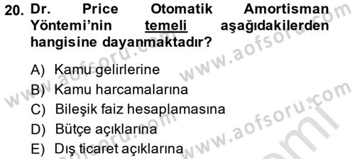 Devlet Borçları Dersi 2013 - 2014 Yılı Tek Ders Sınav Soruları 20. Soru