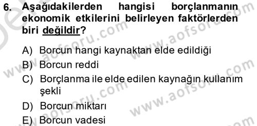 Devlet Borçları Dersi 2013 - 2014 Yılı Tek Ders Sınav Soruları 6. Soru