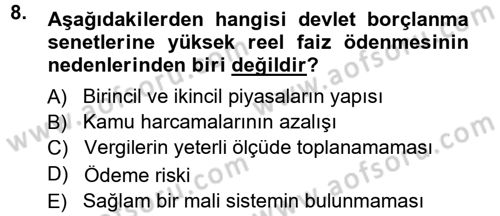 Devlet Borçları Dersi 2013 - 2014 Yılı Tek Ders Sınav Soruları 8. Soru