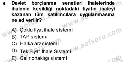 Devlet Borçları Dersi 2013 - 2014 Yılı Tek Ders Sınav Soruları 9. Soru