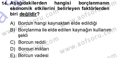 Devlet Borçları Dersi Ara Sınavı Deneme Sınav Soruları 14. Soru