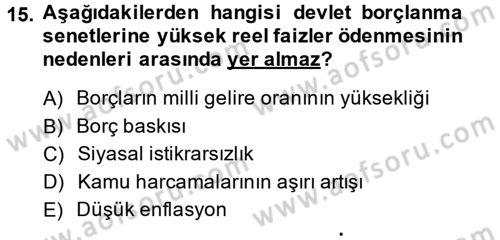 Devlet Borçları Dersi Ara Sınavı Deneme Sınav Soruları 15. Soru
