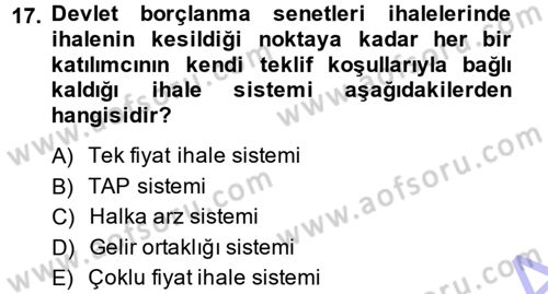 Devlet Borçları Dersi Ara Sınavı Deneme Sınav Soruları 17. Soru
