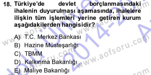 Devlet Borçları Dersi Ara Sınavı Deneme Sınav Soruları 18. Soru
