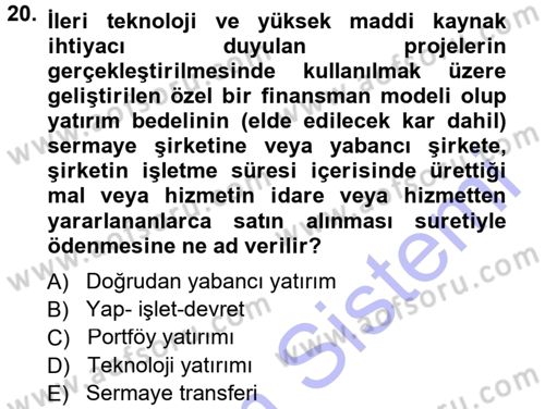 Devlet Borçları Dersi Ara Sınavı Deneme Sınav Soruları 20. Soru