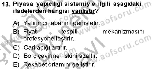 Devlet Borçları Dersi 2014 - 2015 Yılı (Final) Dönem Sonu Sınav Soruları 13. Soru