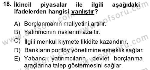 Devlet Borçları Dersi 2014 - 2015 Yılı Tek Ders Sınav Soruları 18. Soru