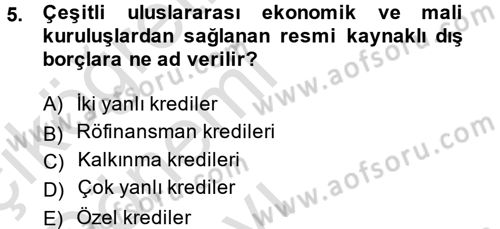 Devlet Borçları Dersi 2014 - 2015 Yılı Tek Ders Sınav Soruları 5. Soru