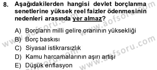Devlet Borçları Dersi 2014 - 2015 Yılı Tek Ders Sınav Soruları 8. Soru