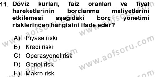 Devlet Borçları Dersi 2015 - 2016 Yılı (Vize) Ara Sınav Soruları 11. Soru