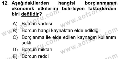 Devlet Borçları Dersi Ara Sınavı Deneme Sınav Soruları 12. Soru