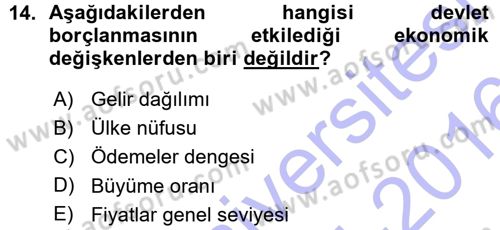 Devlet Borçları Dersi Ara Sınavı Deneme Sınav Soruları 14. Soru