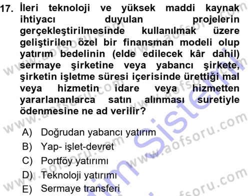 Devlet Borçları Dersi Ara Sınavı Deneme Sınav Soruları 17. Soru