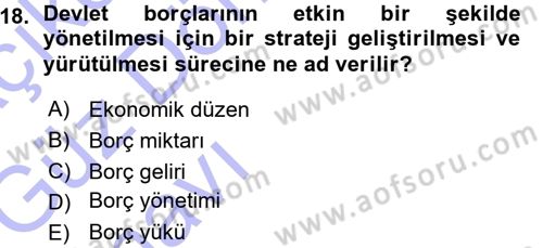 Devlet Borçları Dersi Ara Sınavı Deneme Sınav Soruları 18. Soru