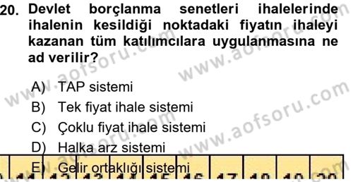Devlet Borçları Dersi Ara Sınavı Deneme Sınav Soruları 20. Soru