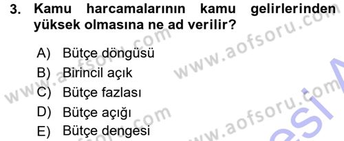 Devlet Borçları Dersi Ara Sınavı Deneme Sınav Soruları 3. Soru