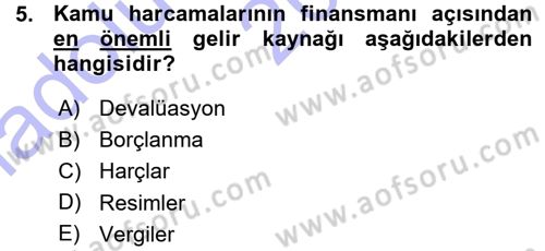 Devlet Borçları Dersi Ara Sınavı Deneme Sınav Soruları 5. Soru