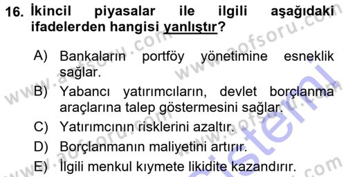 Devlet Borçları Dersi 2015 - 2016 Yılı (Final) Dönem Sonu Sınav Soruları 16. Soru