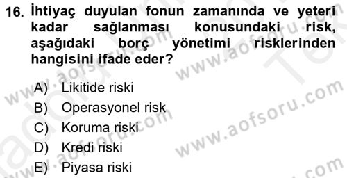 Devlet Borçları Dersi 2015 - 2016 Yılı Tek Ders Sınav Soruları 16. Soru