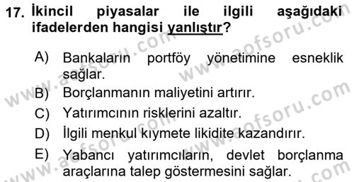 Devlet Borçları Dersi 2015 - 2016 Yılı Tek Ders Sınav Soruları 17. Soru
