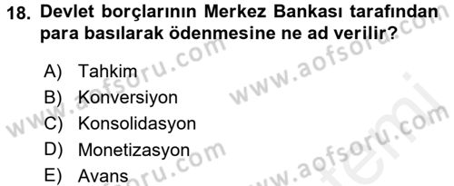 Devlet Borçları Dersi 2015 - 2016 Yılı Tek Ders Sınav Soruları 18. Soru