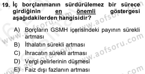 Devlet Borçları Dersi 2015 - 2016 Yılı Tek Ders Sınav Soruları 19. Soru