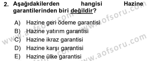 Devlet Borçları Dersi 2015 - 2016 Yılı Tek Ders Sınav Soruları 2. Soru