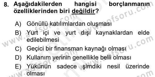 Devlet Borçları Dersi 2015 - 2016 Yılı Tek Ders Sınav Soruları 8. Soru