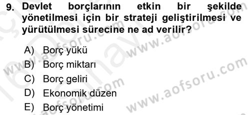 Devlet Borçları Dersi 2015 - 2016 Yılı Tek Ders Sınav Soruları 9. Soru