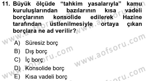 Devlet Borçları Dersi 2016 - 2017 Yılı 3 Ders Sınav Soruları 11. Soru