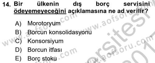 Devlet Borçları Dersi 2016 - 2017 Yılı 3 Ders Sınav Soruları 14. Soru