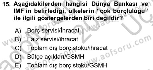 Devlet Borçları Dersi 2016 - 2017 Yılı 3 Ders Sınav Soruları 15. Soru