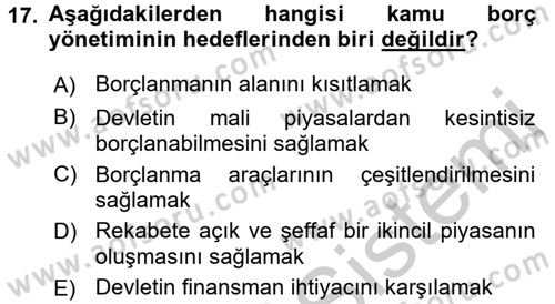 Devlet Borçları Dersi 2016 - 2017 Yılı 3 Ders Sınav Soruları 17. Soru