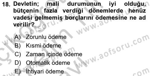 Devlet Borçları Dersi 2016 - 2017 Yılı 3 Ders Sınav Soruları 18. Soru