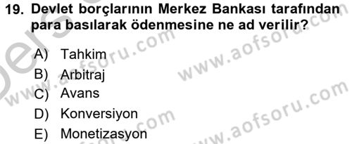 Devlet Borçları Dersi 2016 - 2017 Yılı 3 Ders Sınav Soruları 19. Soru